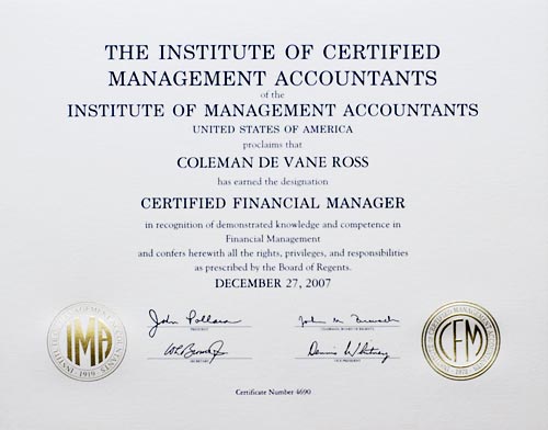 Certified Financial Manager certificate