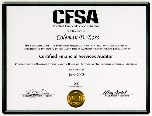 Certified Financial Services Auditor certificate