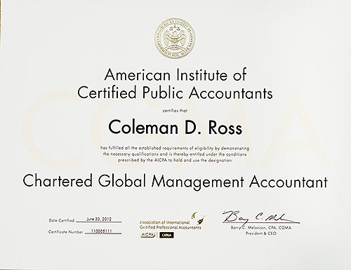 Certified Global Management Accountant certificate