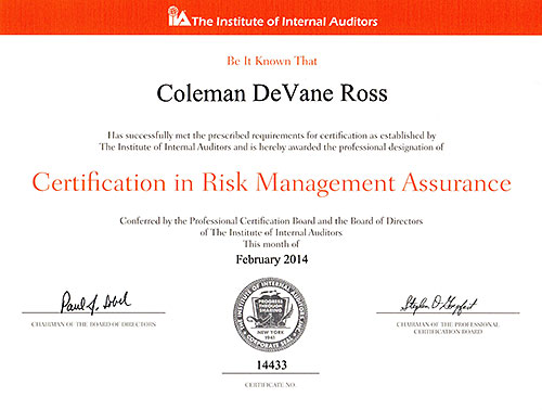 Certification in Risk Management Assurance certificate