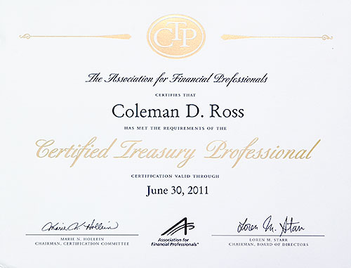 Certified Treasury Professional certificate