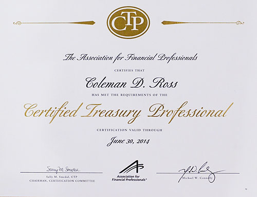 Certified Treasury Professional certificate