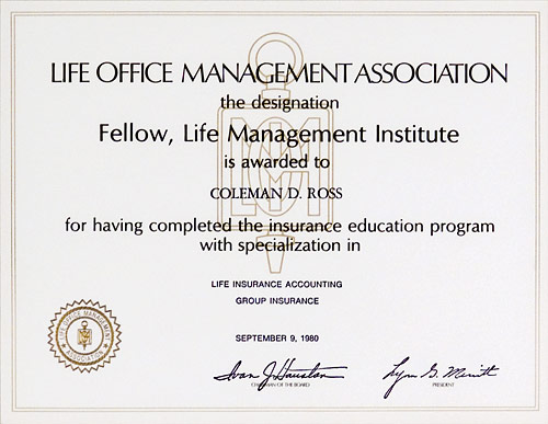 Fellow, Life Management Institute certificate