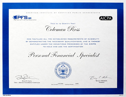 Personal Financial Specialist certificate