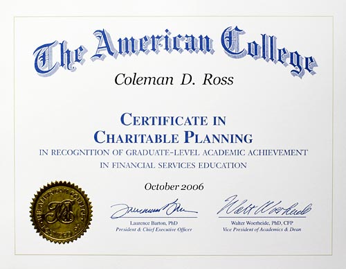 Certificate in Charitable Planning
