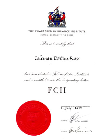 Fellow of the Chartered Insurance Institute certificate