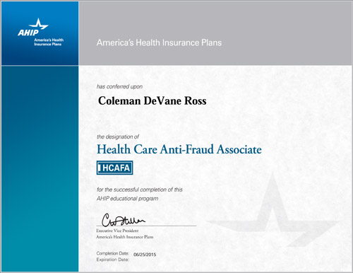 Health Care Anti-Fraud Associate certificate